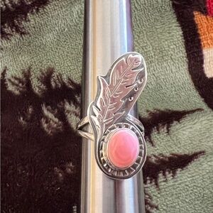 ❤️ Queen Pink Conch Feather Statement Ring 925 Sz 8.5 Southwest Native Influence